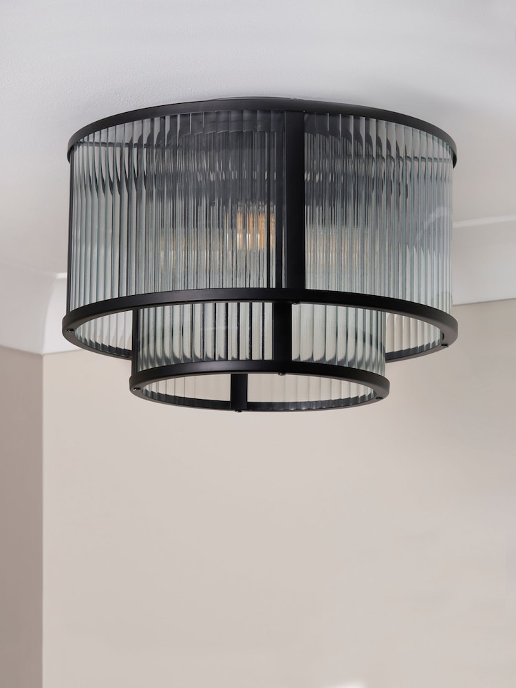 BHS Black Jasmine Ribbed Glass Flush Ceiling Light - Image 2 of 6
