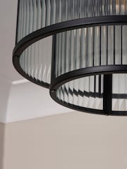 BHS Black Jasmine Ribbed Glass Flush Ceiling Light - Image 4 of 6