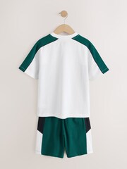 Green/White/Navy - Conjunto de camiseta de manga corta y pantalones cortos con diseño de bloques de colores (3-16 años) - Imagen 3 de 6