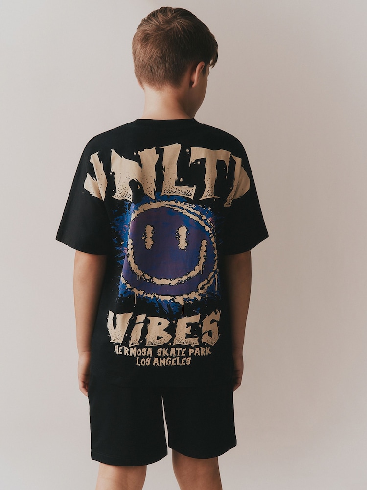 Black Short Sleeve T-Shirt and Shorts Set (3-16yrs) - Image 2 of 4 Black Short Sleeve T-Shirt and Shorts Set (3-16yrs) - Image 2 of 4