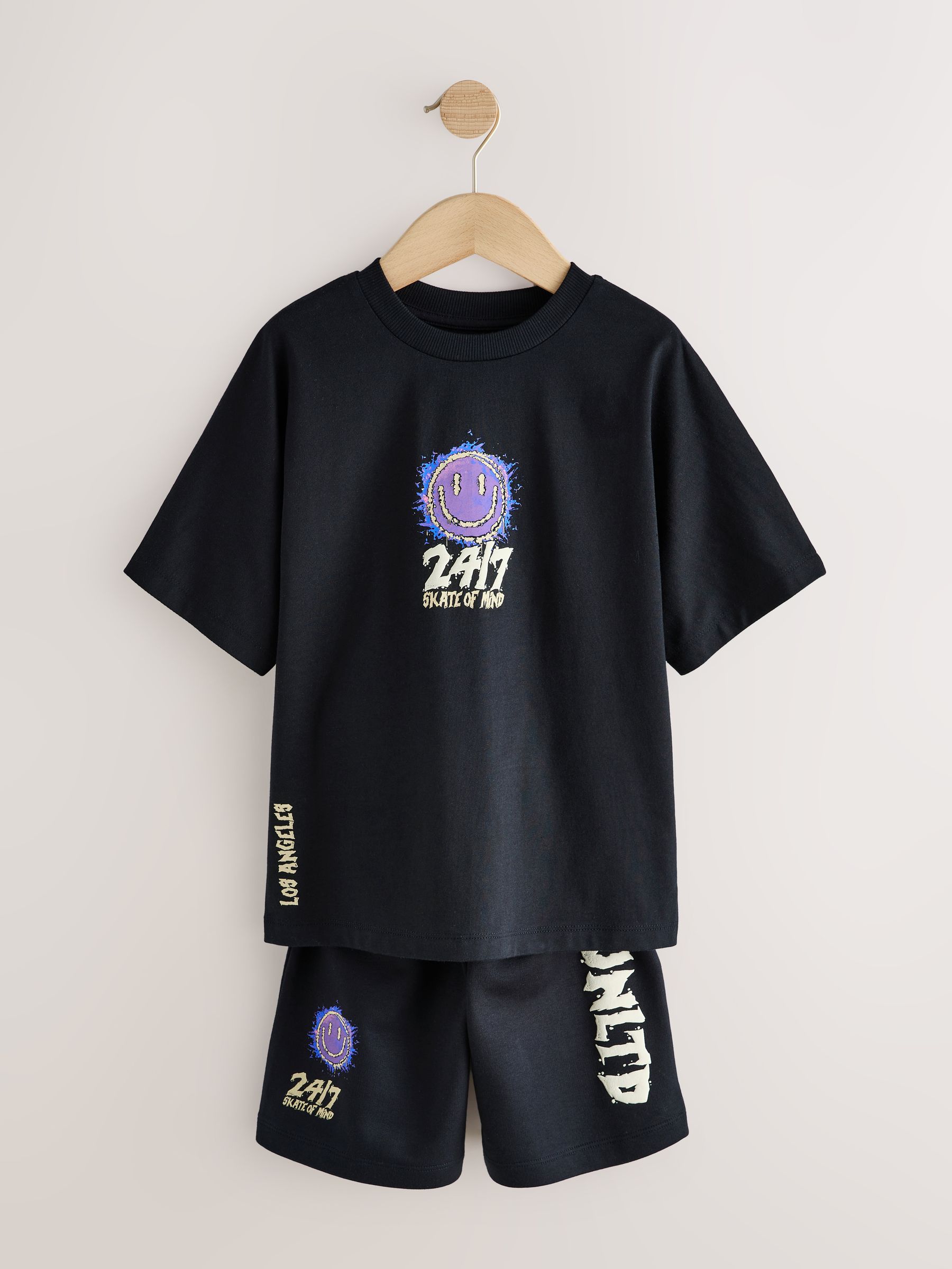 Buy Black Short Sleeve T-Shirt and Shorts Set (3-16yrs) from the