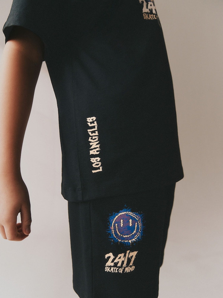 Black Short Sleeve T-Shirt and Shorts Set (3-16yrs) - Image 4 of 4 Black Short Sleeve T-Shirt and Shorts Set (3-16yrs) - Image 4 of 4