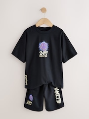Black Short Sleeve T-Shirt and Shorts Set (3-16yrs) - Image 5 of 8