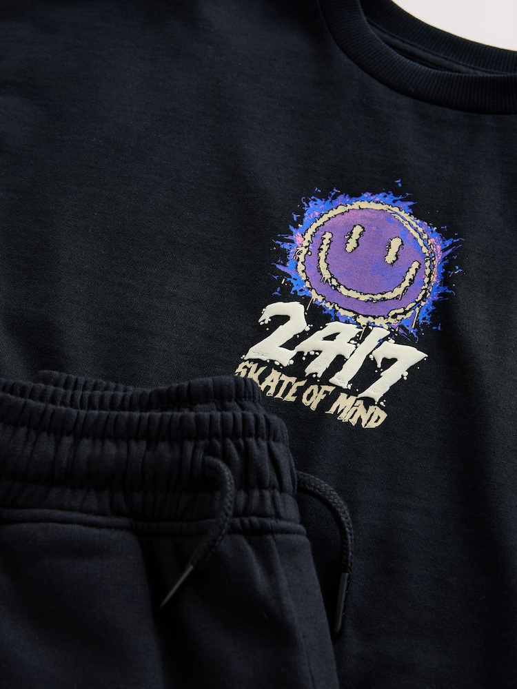 Black Short Sleeve T-Shirt and Shorts Set (3-16yrs) - Image 8 of 8