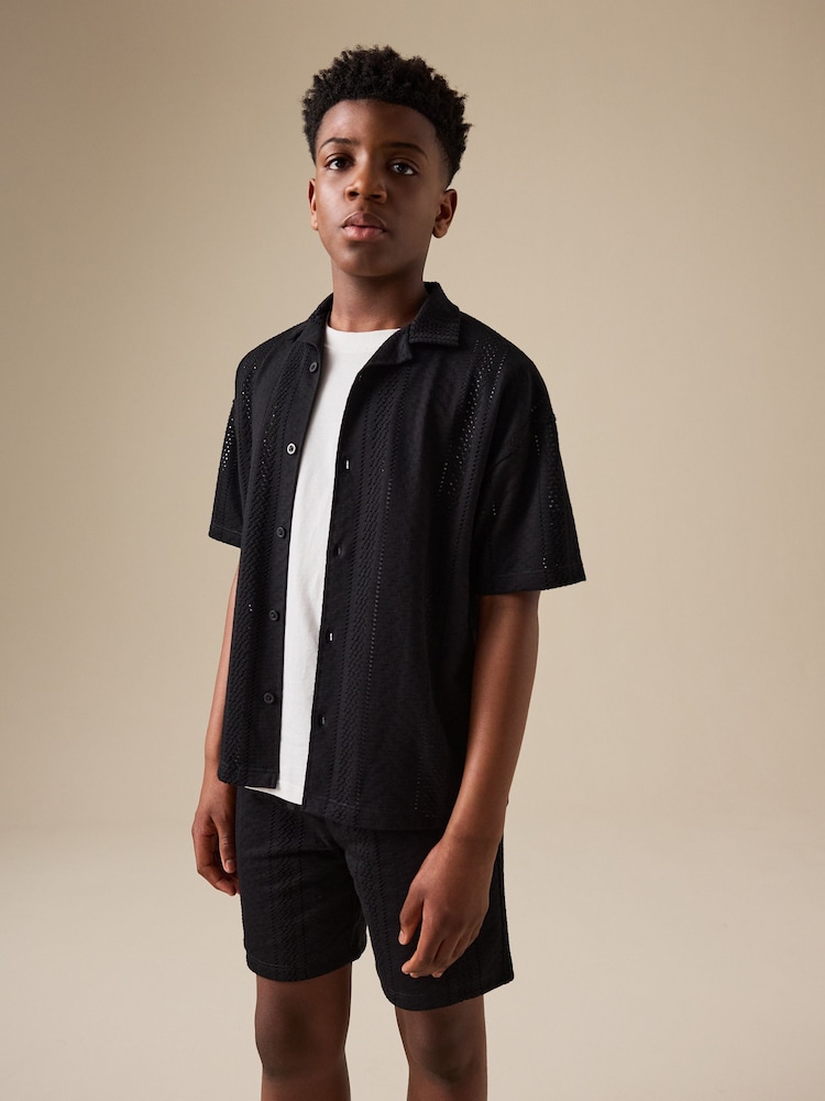 Zwart - Button Through Jersey Shirt and Shorts Set (3-16yrs) - Afbeelding 2 van 8