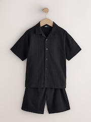 Zwart - Button Through Jersey Shirt and Shorts Set (3-16yrs) - Afbeelding 4 van 8