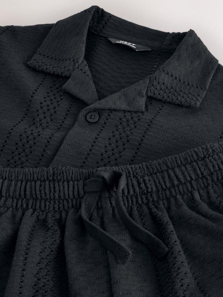 Zwart - Button Through Jersey Shirt and Shorts Set (3-16yrs) - Afbeelding 8 van 8