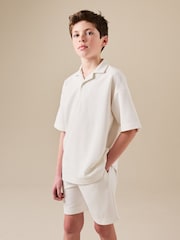 Ecru White Short Sleeve Textured Polo Shirt and Shorts Set (3-16yrs) - Image 1 of 9