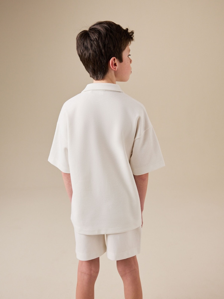 Ecru White Short Sleeve Textured Polo Shirt and Shorts Set (3-16yrs) - Image 2 of 9