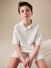 Ecru White Short Sleeve Textured Polo Shirt and Shorts Set (3-16yrs) - Image 3 of 9
