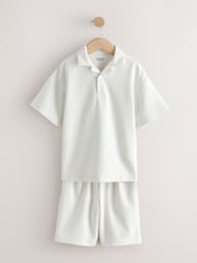 Ecru White Short Sleeve Textured Polo Shirt and Shorts Set (3-16yrs) - Image 5 of 9