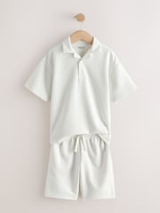 Ecru White Short Sleeve Textured Polo Shirt and Shorts Set (3-16yrs) - Image 6 of 9