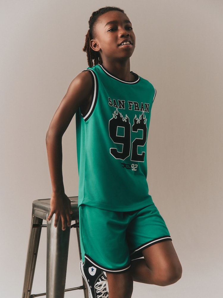 Bright Green Basketball Tank & Shorts Set (3-16yrs) - Image 1 of 6