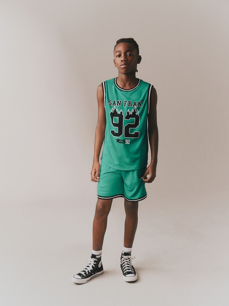 Bright Green Basketball Tank & Shorts Set (3-16yrs) - Image 2 of 6