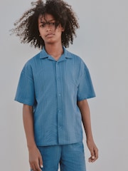 Blau - Button Through Jersey Shirt and Shorts Set (3-16yrs) - Bild 1 von 10