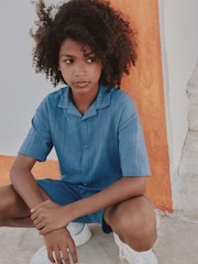 Blau - Button Through Jersey Shirt and Shorts Set (3-16yrs) - Bild 2 von 10