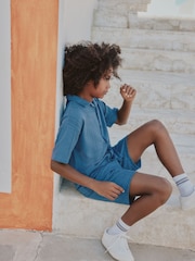 Blau - Button Through Jersey Shirt and Shorts Set (3-16yrs) - Bild 3 von 10