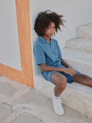 Blau - Button Through Jersey Shirt and Shorts Set (3-16yrs) - Bild 4 von 10