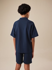 Navy Short Sleeve Textured Polo Shirt and Shorts Set (3-16yrs) - Image 2 of 9