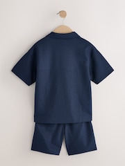 Navy Short Sleeve Textured Polo Shirt and Shorts Set (3-16yrs) - Image 7 of 9