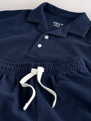 Navy Short Sleeve Textured Polo Shirt and Shorts Set (3-16yrs) - Image 9 of 9