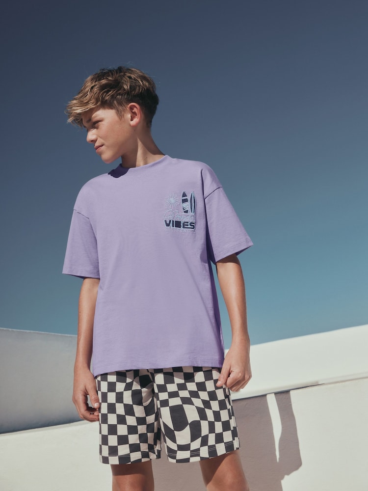 Purple Short Sleeve T-Shirt and Shorts Set (3-16yrs) - Image 1 of 8 Purple Short Sleeve T-Shirt and Shorts Set (3-16yrs) - Image 1 of 8