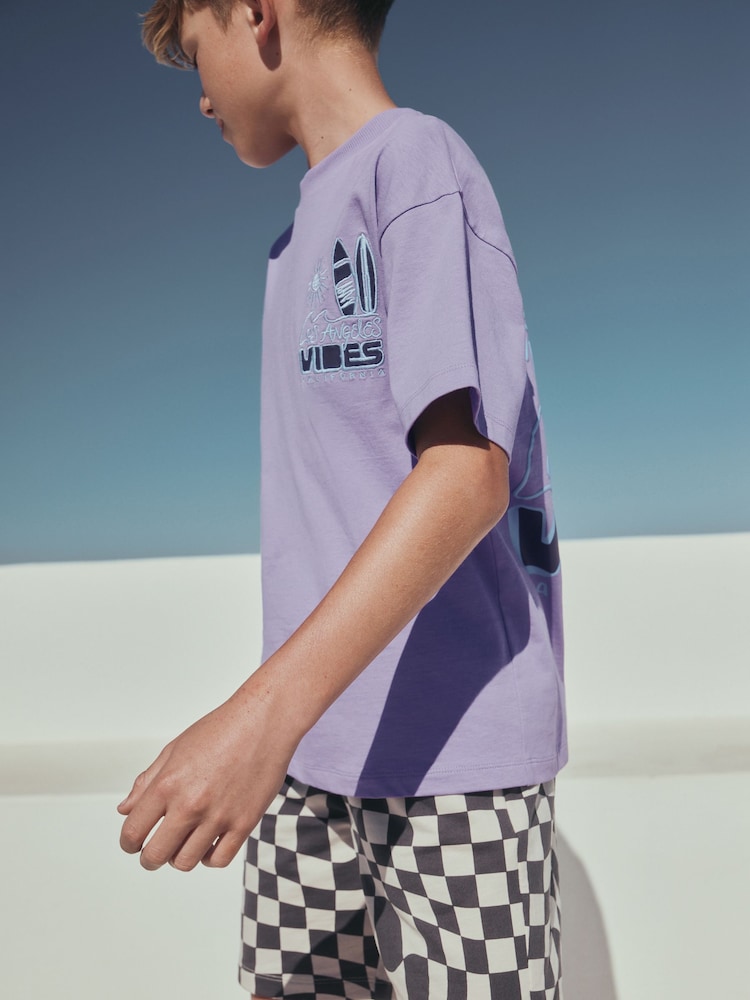 Purple Short Sleeve T-Shirt and Shorts Set (3-16yrs) - Image 2 of 8 Purple Short Sleeve T-Shirt and Shorts Set (3-16yrs) - Image 2 of 8