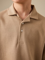 Tan Brown Short Sleeve Textured Polo Shirt and Shorts Set (3-16yrs) - Image 4 of 8
