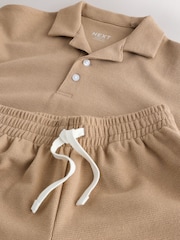 Tan Brown Short Sleeve Textured Polo Shirt and Shorts Set (3-16yrs) - Image 7 of 8