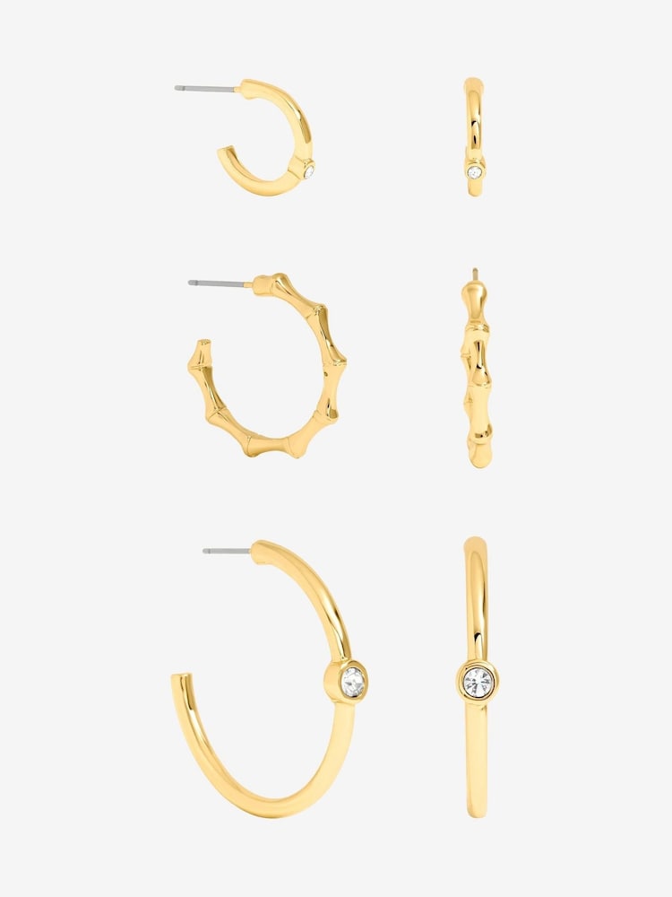 Mood Gold Polished & Crystal Multipack Hoop Earrings Pack Of 3 - Image 1 of 2