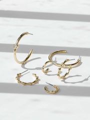 Mood Gold Polished & Crystal Multipack Hoop Earrings Pack Of 3 - Image 2 of 2