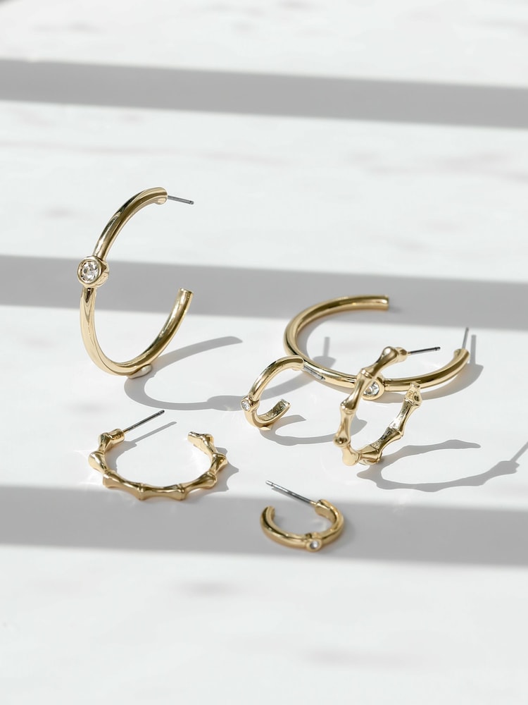 Mood Gold Polished & Crystal Multipack Hoop Earrings Pack Of 3 - Image 2 of 2