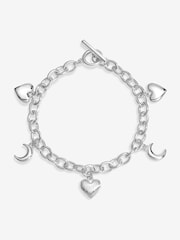 Mood Silver Plated Ridged Heart and Moon Charm Bracelet - Image 1 of 2