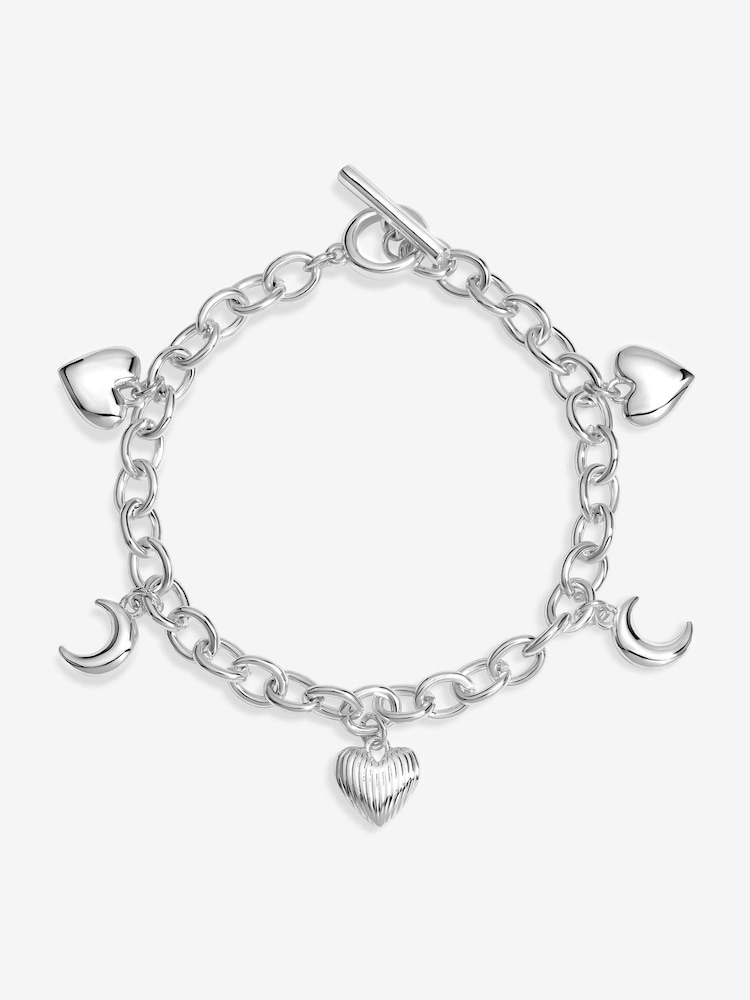 Mood Silver Plated Ridged Heart and Moon Charm Bracelet - Image 1 of 2