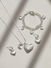 Mood Silver Plated Ridged Heart and Moon Charm Bracelet - Image 2 of 2
