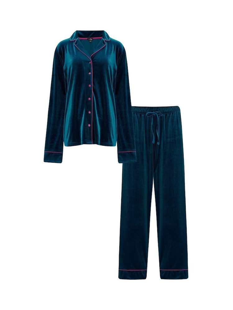 Pour Moi Green Velour Revere Collar Pyjamas Set - Image 4 of 4
