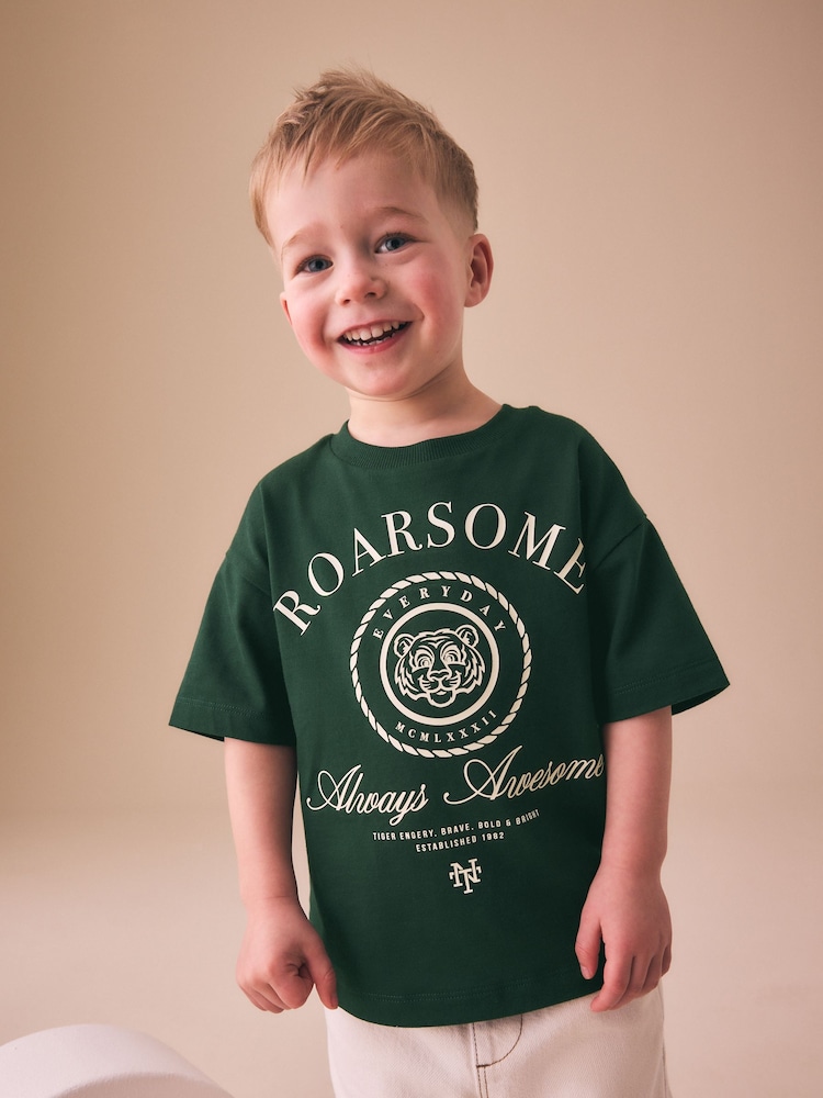 Green Roarsome Tiger Short Sleeve Graphic T-Shirt (3mths-7yrs) - Image 1 of 10