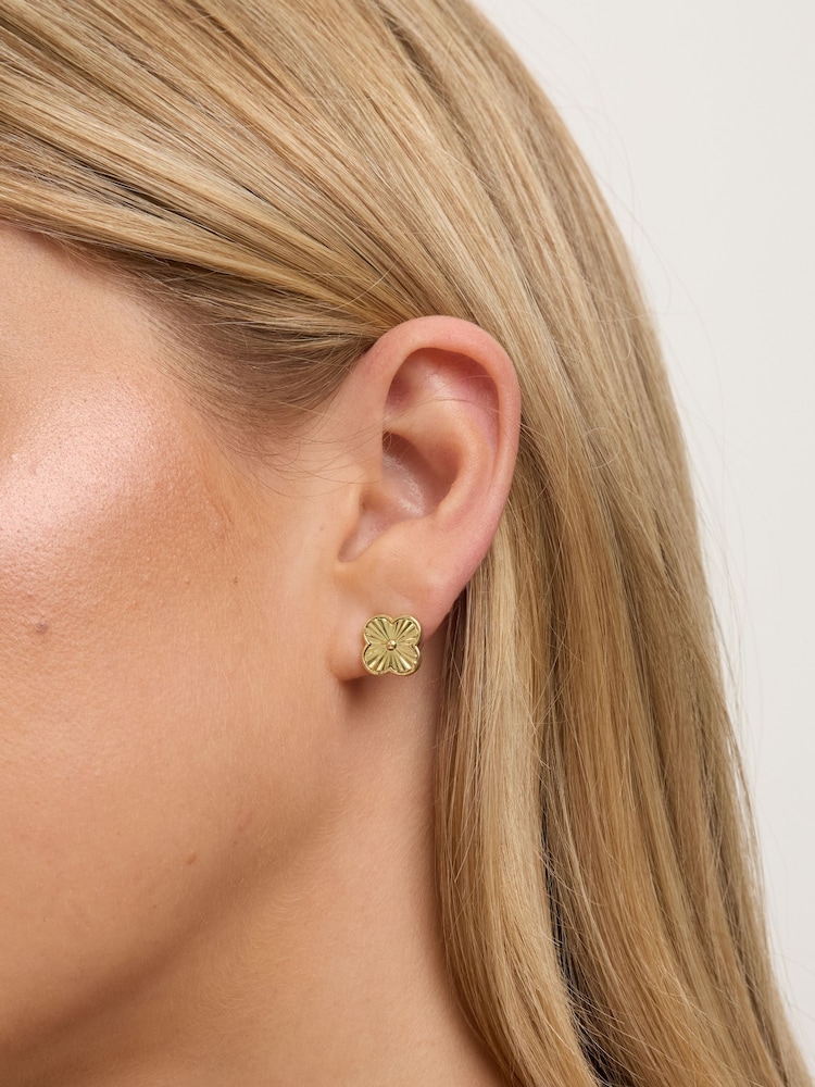 Jon Richard Gold Tone Diamond Cut Clover Earrings - Image 2 of 2 Jon Richard Gold Tone Diamond Cut Clover Earrings - Image 2 of 2
