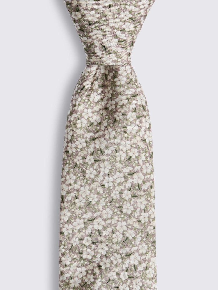MOSS Gold Italian Ditsy Floral Print Tie - Image 2 of 2