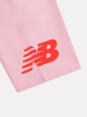 New Balance Pink Stacked Logo T-Shirt and Cycle Shorts Set - Image 5 of 5
