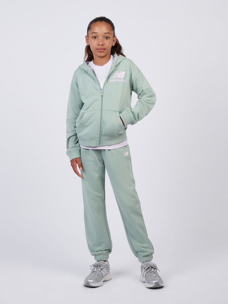 New Balance Green Stacked Logo FT Zip Hoodie and Joggers Set - Image 1 of 11