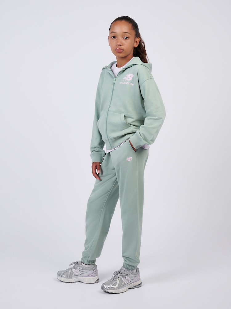 New Balance Green Stacked Logo FT Zip Hoodie and Joggers Set - Image 2 of 11