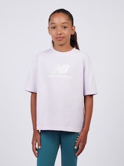 New Balance Purple Stacked Logo T-Shirt and Leggings Set - Image 4 of 11