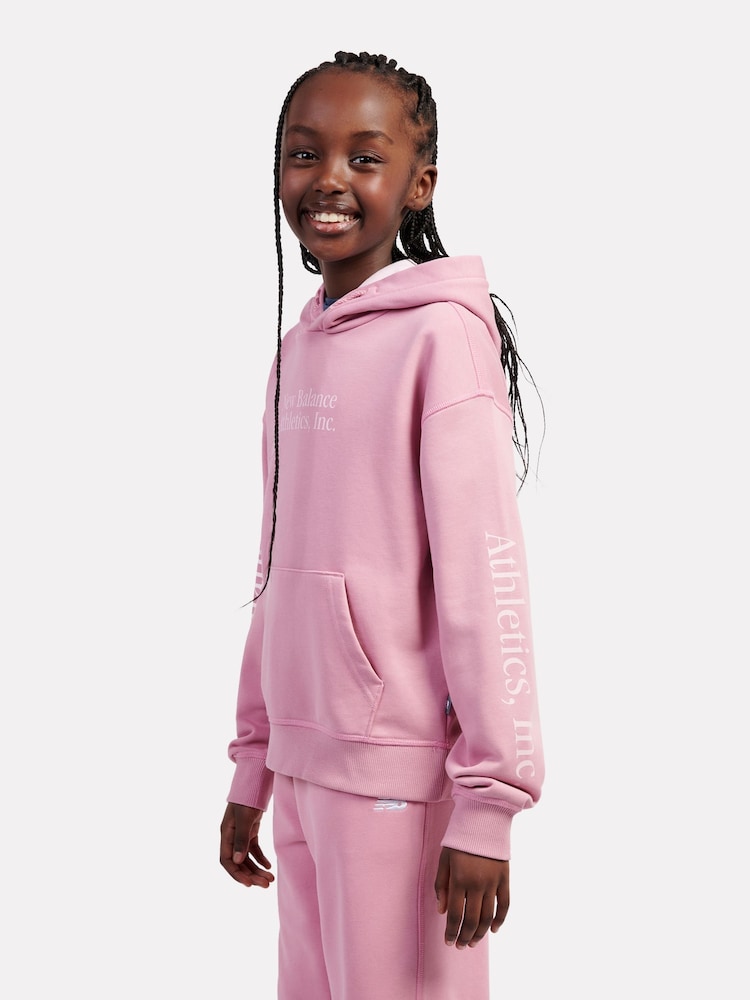 New Balance Pink Linear Sleeve Graphic Print FT Hoodie - Image 2 of 11 New Balance Pink Linear Sleeve Graphic Print FT Hoodie - Image 2 of 11