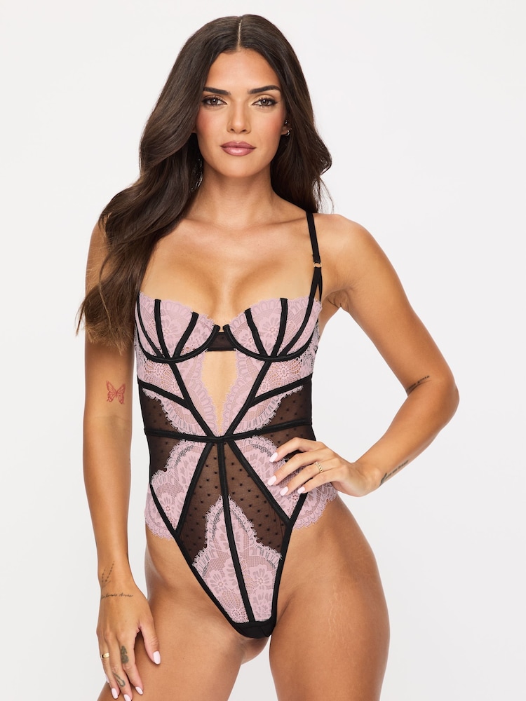 Ann Summers Black Secret Seduction Lace and Spot Mesh Crotchless Body - Image 1 of 5