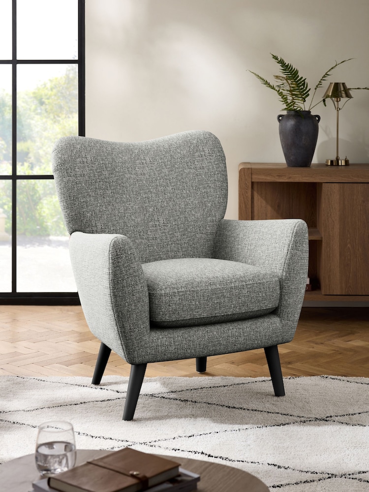 Chunky Boucle Easy Clean Mid Grey Wilson Highback Armchair - Image 1 of 4