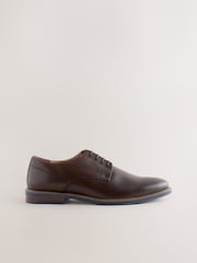 Brown Standard Fit Derby Shoes with Navy Contrast Sole - Image 3 of 7