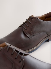 Brown Standard Fit Derby Shoes with Navy Contrast Sole - Image 5 of 7