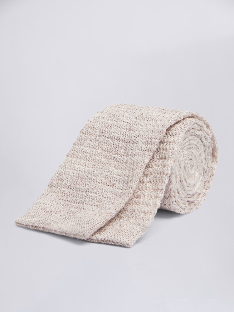 MOSS Gold Latte Melange Knitted Linen Tie - Image 1 of 2