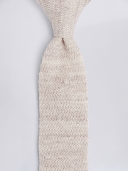 MOSS Gold Latte Melange Knitted Linen Tie - Image 2 of 2